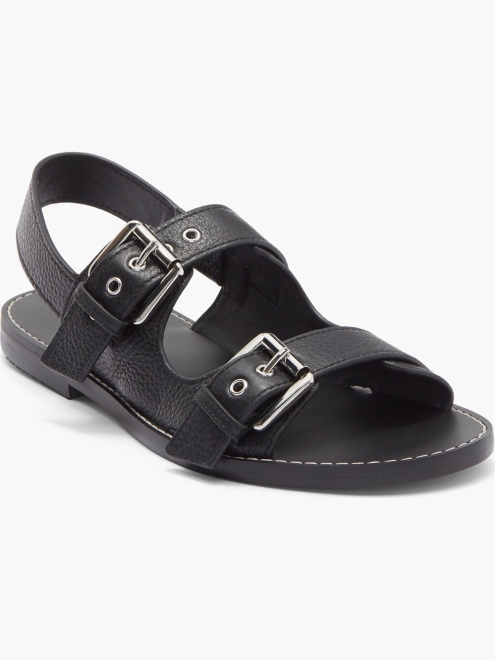 Madewell Indie Buckle Black Leather Sandal w/ Silver Buckles